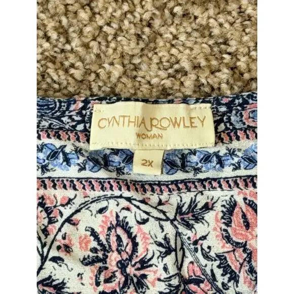 3 for $9 Cyntiha Rowley Blue Floral Boho V Neck Top Ruffle 2X - Picture 5 of 5